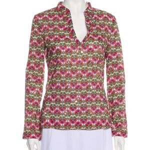 Tory Burch Beaded Floral Embellished Cotton Stephanie Tunic‎ Pink Orange Elegant